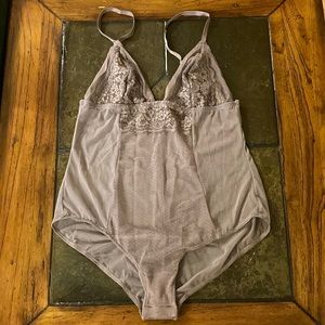 Victoria’s Secret sheer bodysuit with lace details - taupe